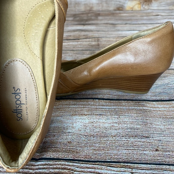 SoftSpots Peeptoe Wedged Sandals Women Size 10 Slip On Shoes - Brown - NEW. - Picture 7 of 10